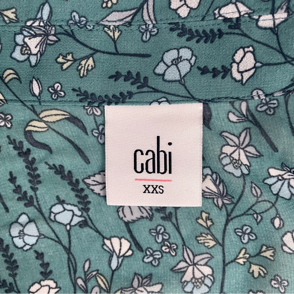 CAbi 3761 Kate Chase Field of Flowers Blouse Size XXS Blue Green‎ Floral Sheer - Picture 5 of 10